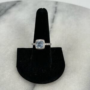Blue Cubic Zirconia sterling silver statement ring size 8